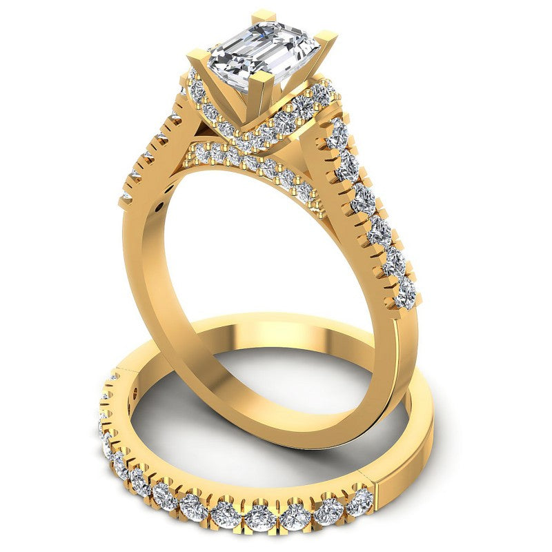 Round And Emerald Cut Diamonds Bridal Set in 14KT Rose Gold