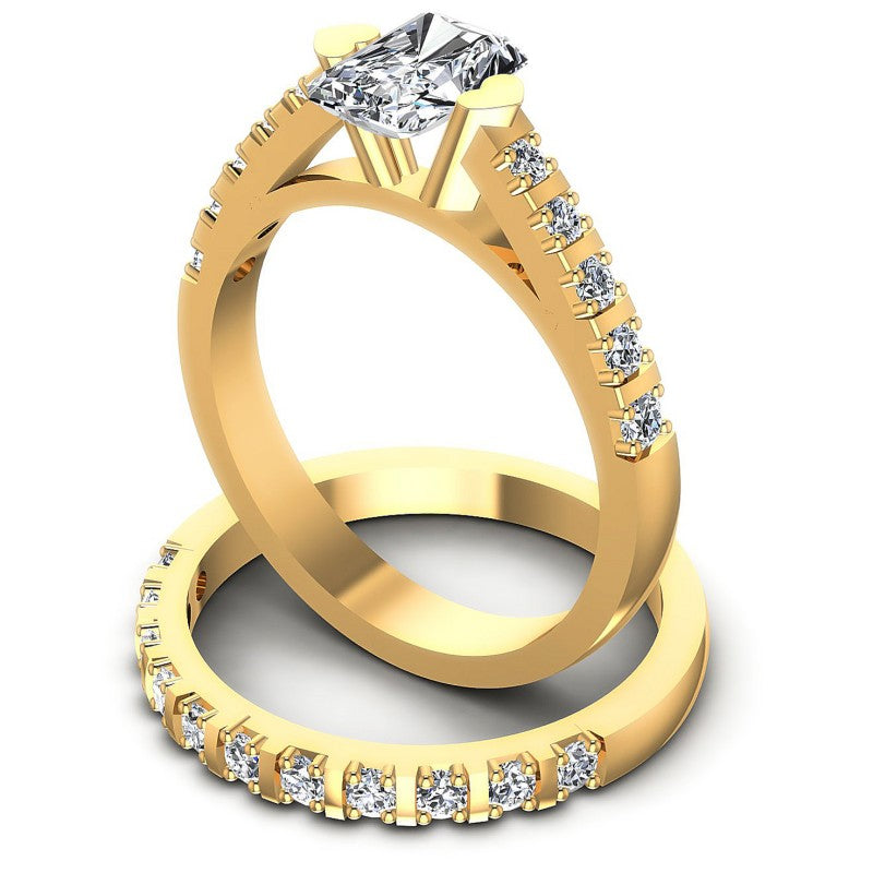 Round And Emerald Cut Diamonds Bridal Set in 14KT Rose Gold