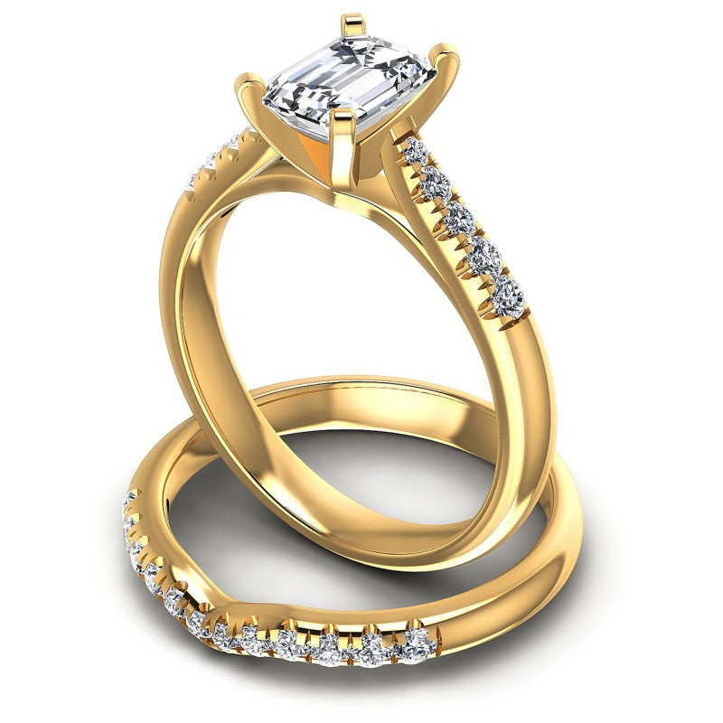 Round And Emerald Cut Diamonds Bridal Set in 14KT Rose Gold