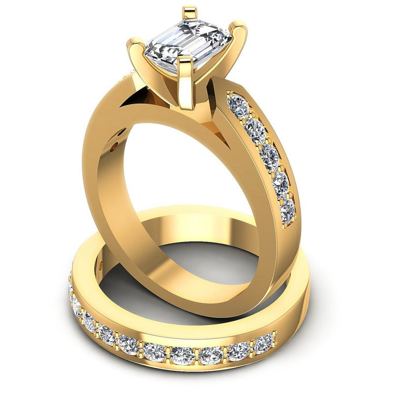 Round And Emerald Cut Diamonds Bridal Set in 14KT Rose Gold