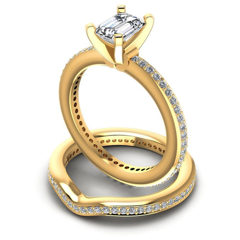 Round And Emerald Cut Diamonds Bridal Set in 14KT Rose Gold