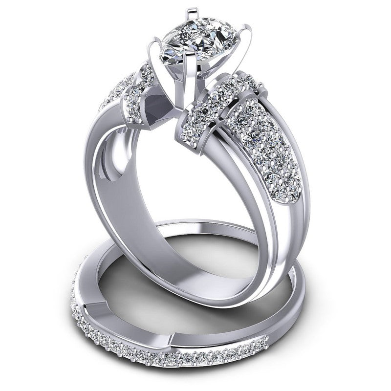 Round And Pear Cut Diamonds Bridal Set in 14KT Rose Gold