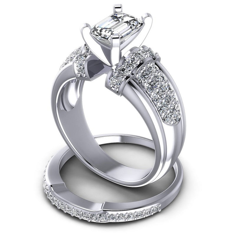 Round And Emerald Cut Diamonds Bridal Set in 14KT Rose Gold