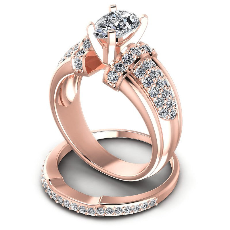 Round And Pear Cut Diamonds Bridal Set in 18KT Rose Gold