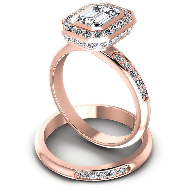 Round And Emerald Cut Diamonds Bridal Set in 18KT Rose Gold