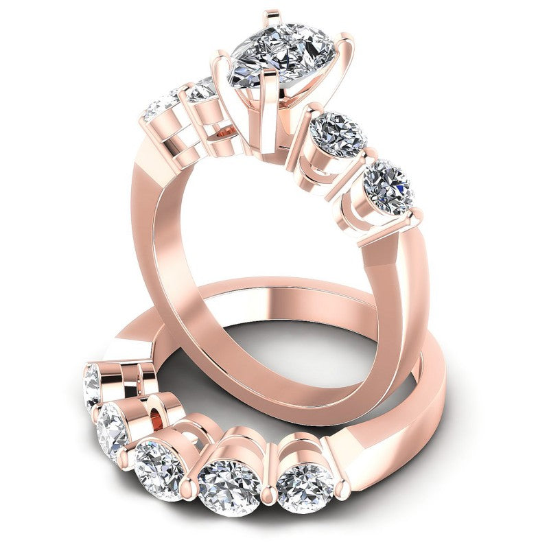 Round And Pear Cut Diamonds Bridal Set in 18KT Rose Gold