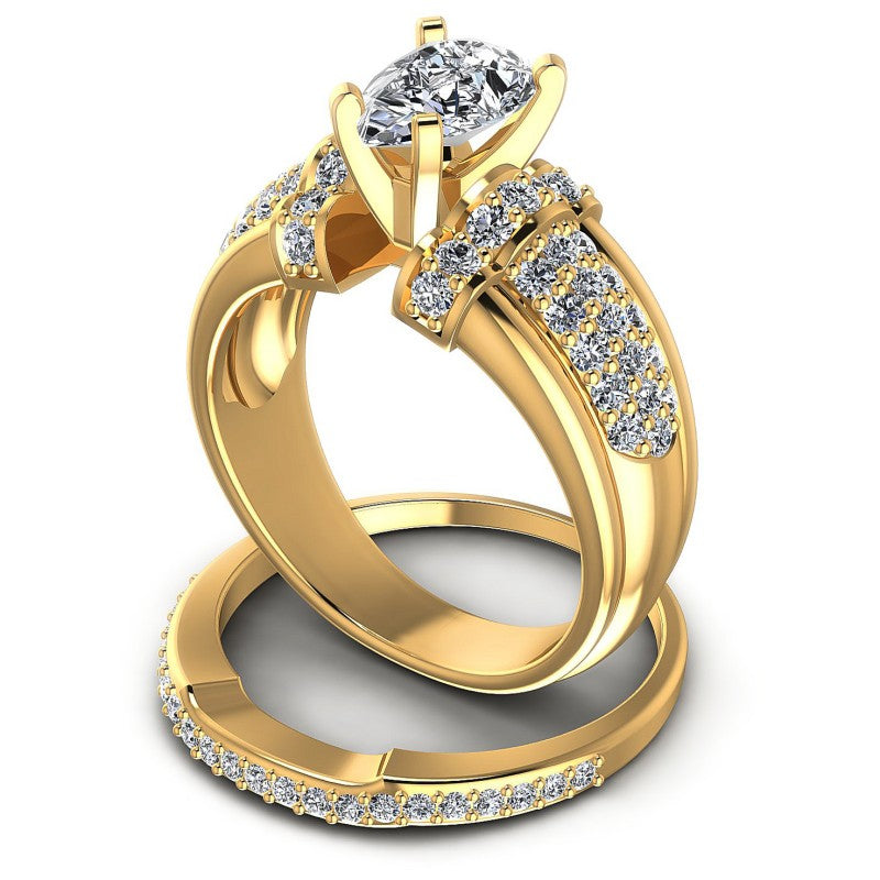 Round And Pear Cut Diamonds Bridal Set in 14KT Rose Gold