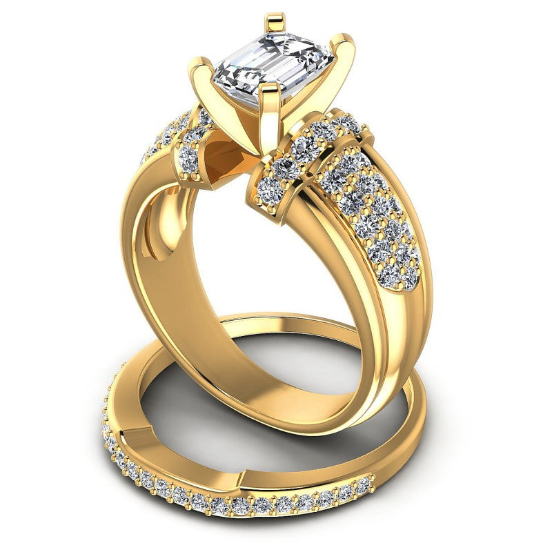 Round And Emerald Cut Diamonds Bridal Set in 14KT Rose Gold