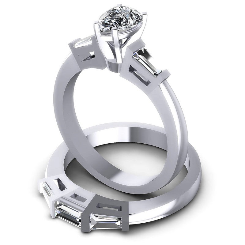 Baguette And Pear Cut Diamonds Bridal Set in 14KT Rose Gold