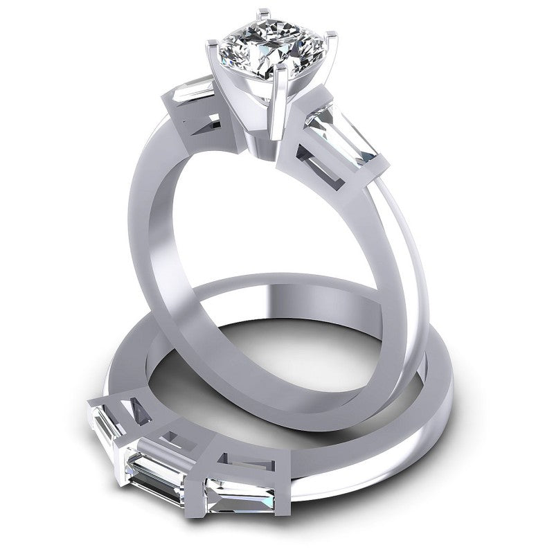 Baguette And Round And Cushion Cut Diamonds Bridal Set in 14KT Rose Gold