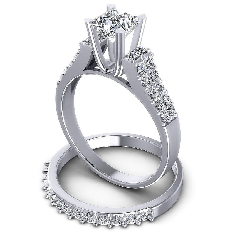 Round And Princess Cut Diamonds Bridal Set in 14KT Rose Gold