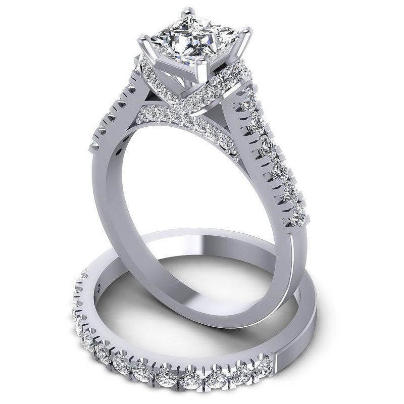 Round And Princess Cut Diamonds Bridal Set in 14KT Rose Gold