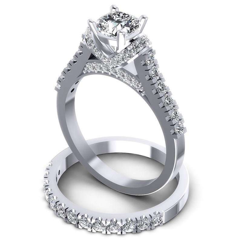 Round And Cushion Cut Diamonds Bridal Set in 14KT Rose Gold