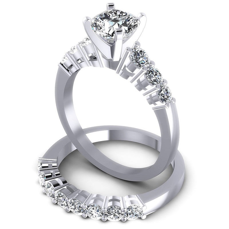 Round And Emerald Cut Diamonds Bridal Set in 14KT Rose Gold