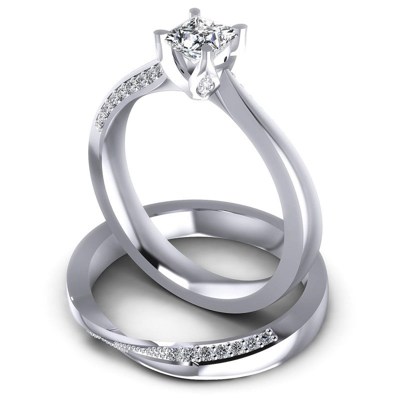 Round And Princess Cut Diamonds Bridal Set in 14KT Rose Gold