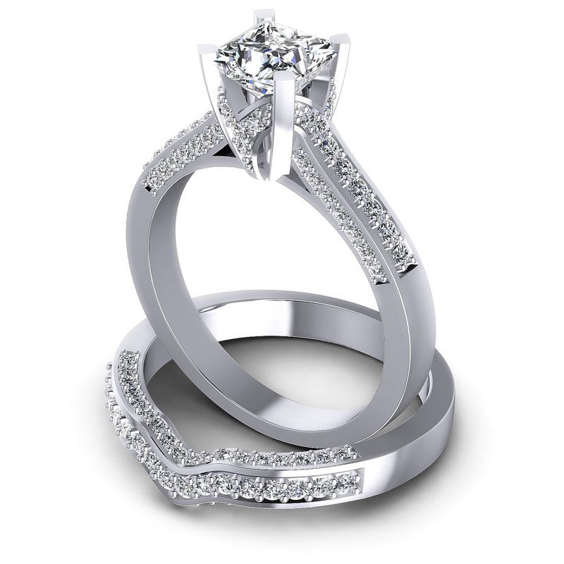 Round And Princess Cut Diamonds Bridal Set in 14KT Rose Gold