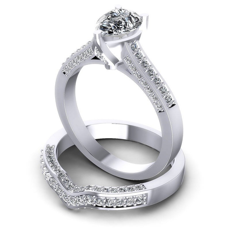 Round And Pear Cut Diamonds Bridal Set in 14KT Rose Gold