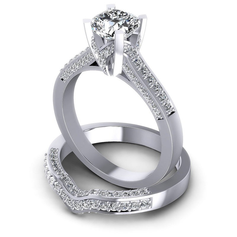 Round And Emerald Cut Diamonds Bridal Set in 14KT Rose Gold