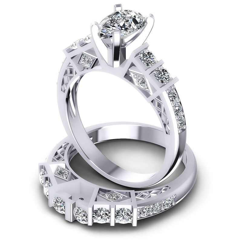 Round And Pear Cut Diamonds Bridal Set in 14KT Rose Gold