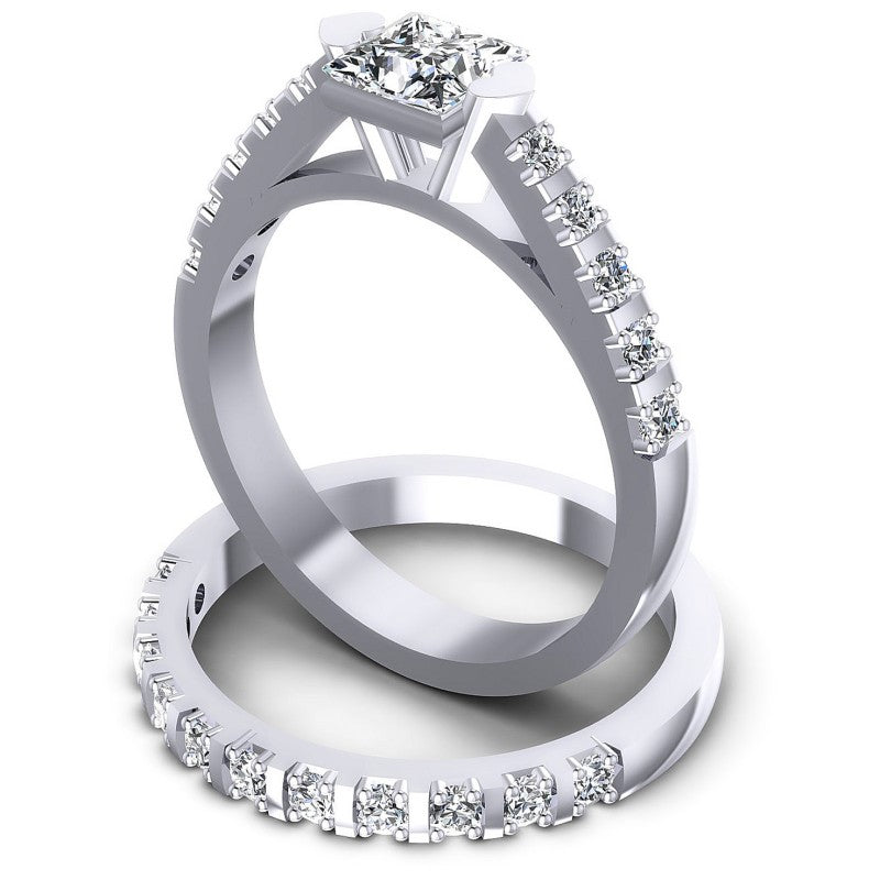 Round And Princess Cut Diamonds Bridal Set in 14KT Rose Gold