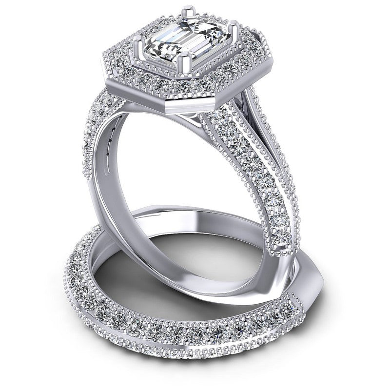 Round And Emerald Cut Diamonds Bridal Set in 14KT Rose Gold