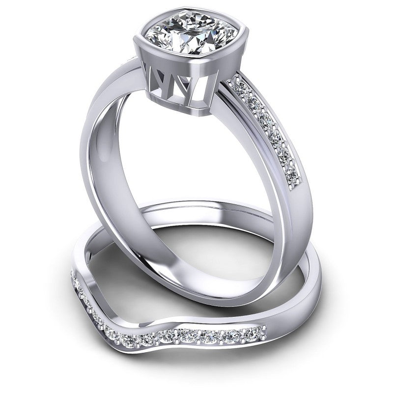 Round And Cushion Cut Diamonds Bridal Set in 14KT Rose Gold
