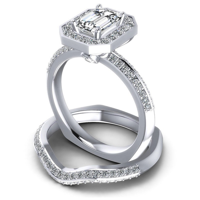 Round And Emerald Cut Diamonds Bridal Set in 14KT Rose Gold