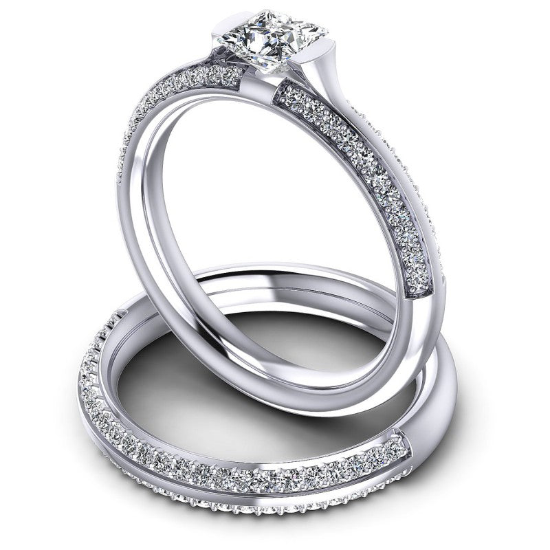 Round And Princess Cut Diamonds Bridal Set in 14KT Rose Gold