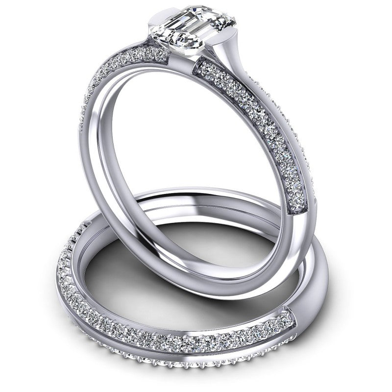Round And Emerald Cut Diamonds Bridal Set in 14KT Rose Gold
