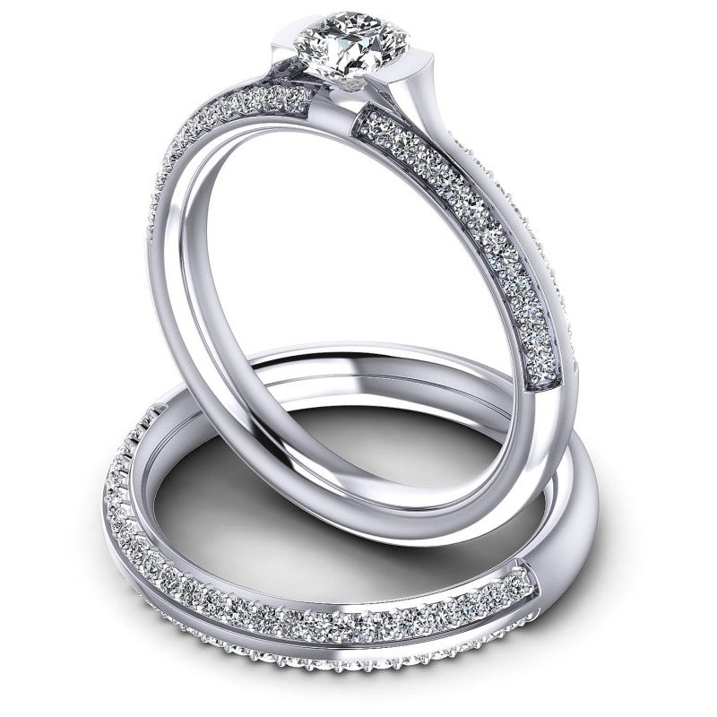 Round And Cushion Cut Diamonds Bridal Set in 14KT Rose Gold
