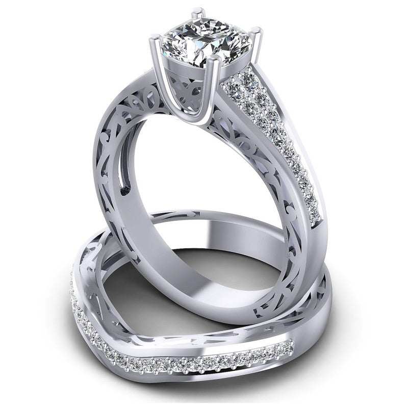 Round And Cushion Cut Diamonds Bridal Set in 14KT Rose Gold