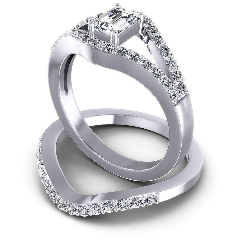 Round And Emerald Cut Diamonds Bridal Set in 14KT Rose Gold