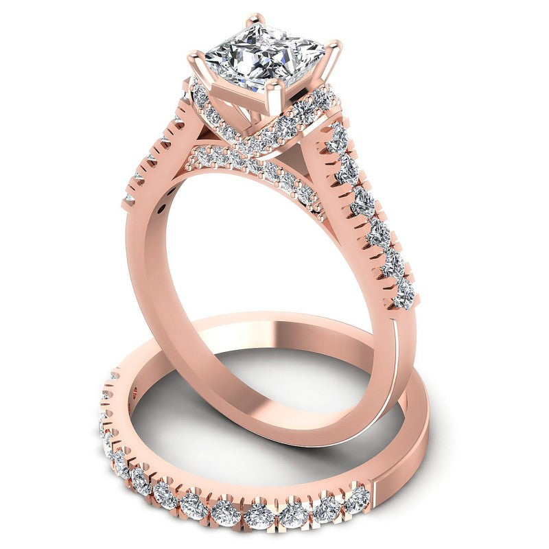 Round And Princess Cut Diamonds Bridal Set in 18KT Rose Gold