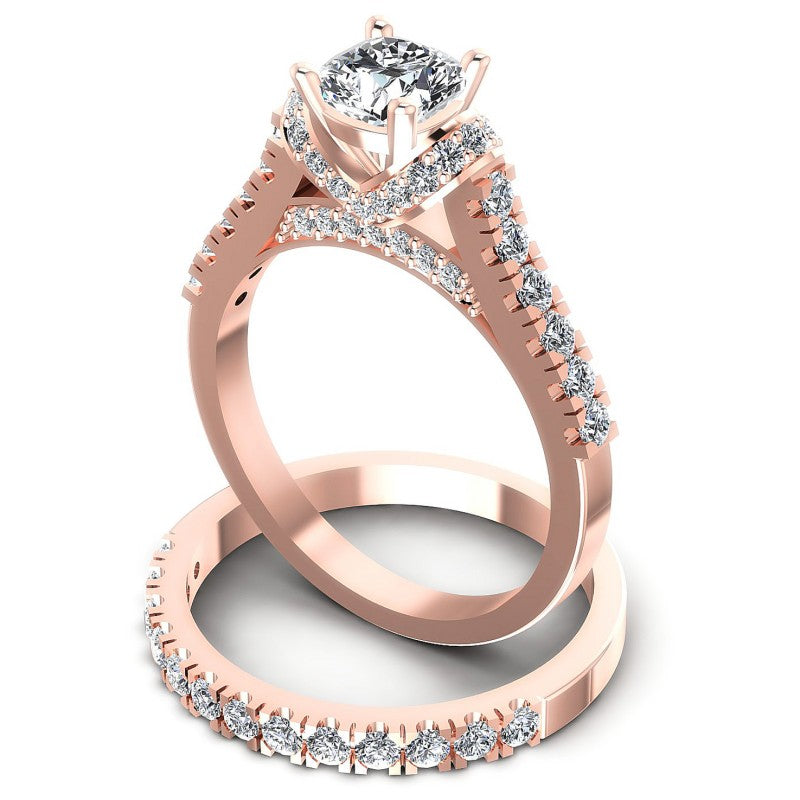 Round And Cushion Cut Diamonds Bridal Set in 18KT Rose Gold