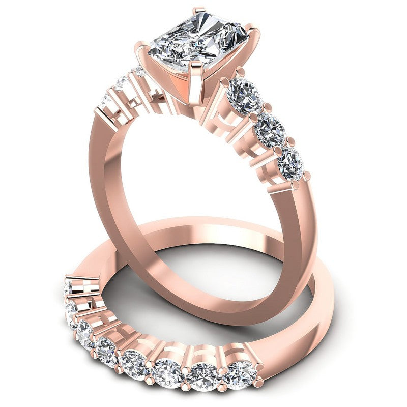 Round And Emerald Cut Diamonds Bridal Set in 18KT Rose Gold