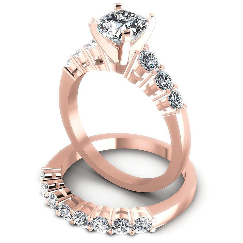Round And Emerald Cut Diamonds Bridal Set in 18KT Rose Gold