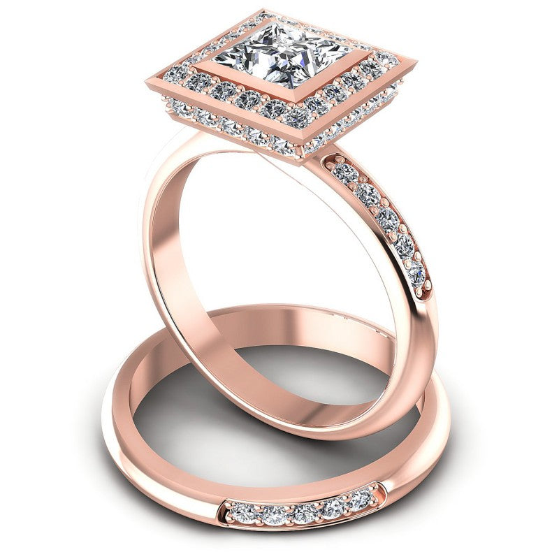 Round And Princess Cut Diamonds Bridal Set in 18KT Rose Gold