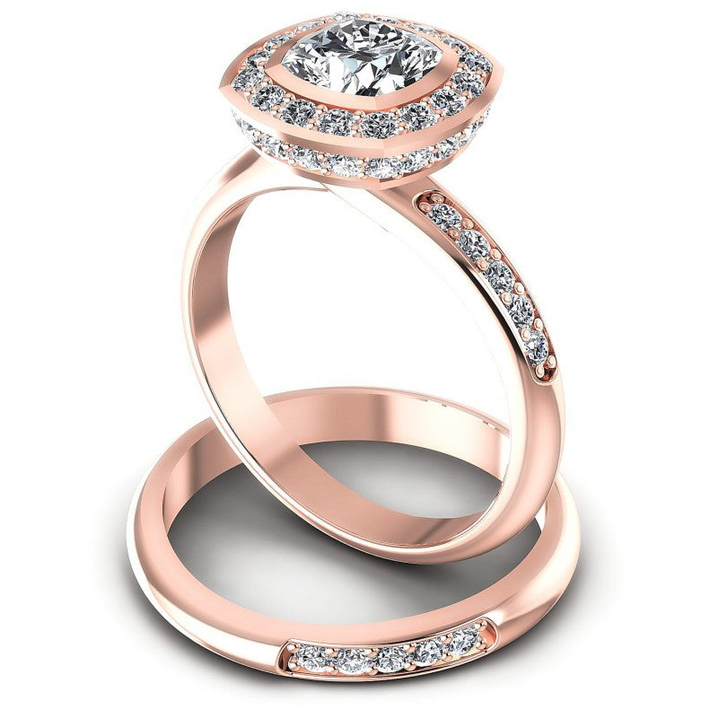 Round And Cushion Cut Diamonds Bridal Set in 18KT Rose Gold