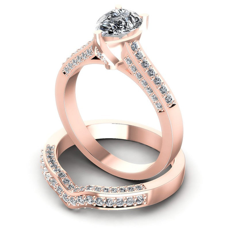 Round And Pear Cut Diamonds Bridal Set in 18KT Rose Gold