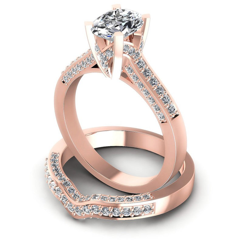 Round And Oval Cut Diamonds Bridal Set in 18KT Rose Gold
