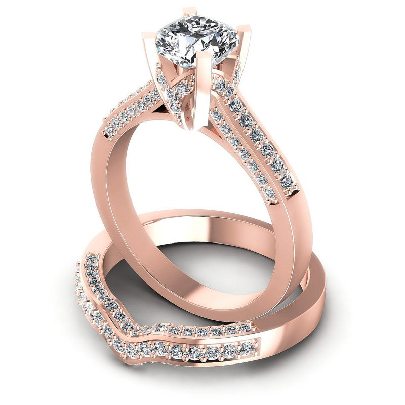 Round And Emerald Cut Diamonds Bridal Set in 18KT Rose Gold