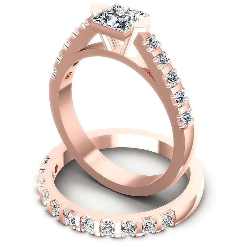 Round And Princess Cut Diamonds Bridal Set in 18KT Rose Gold