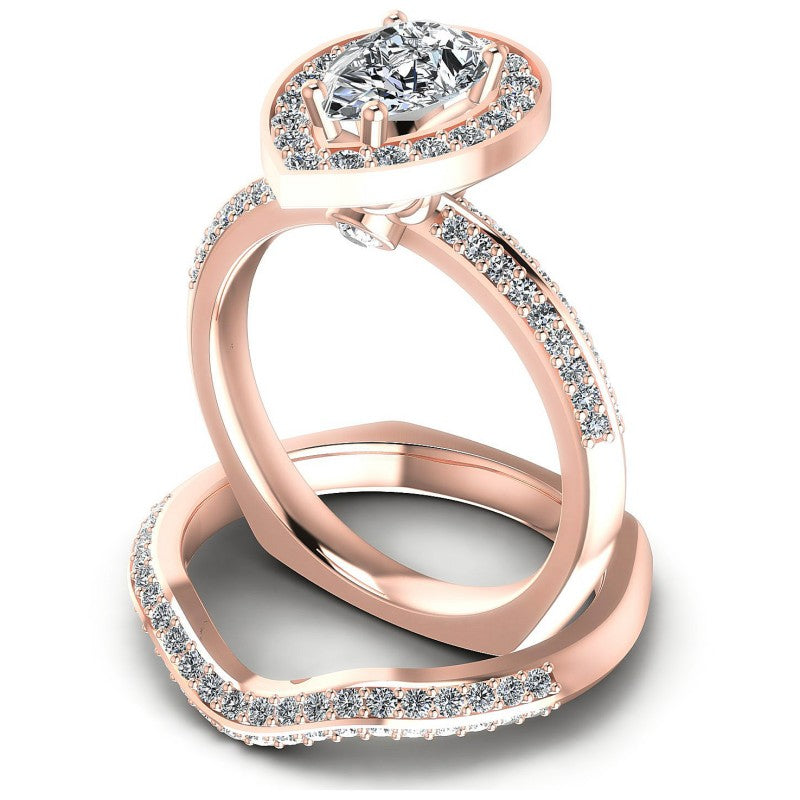 Round And Pear Cut Diamonds Bridal Set in 18KT Rose Gold