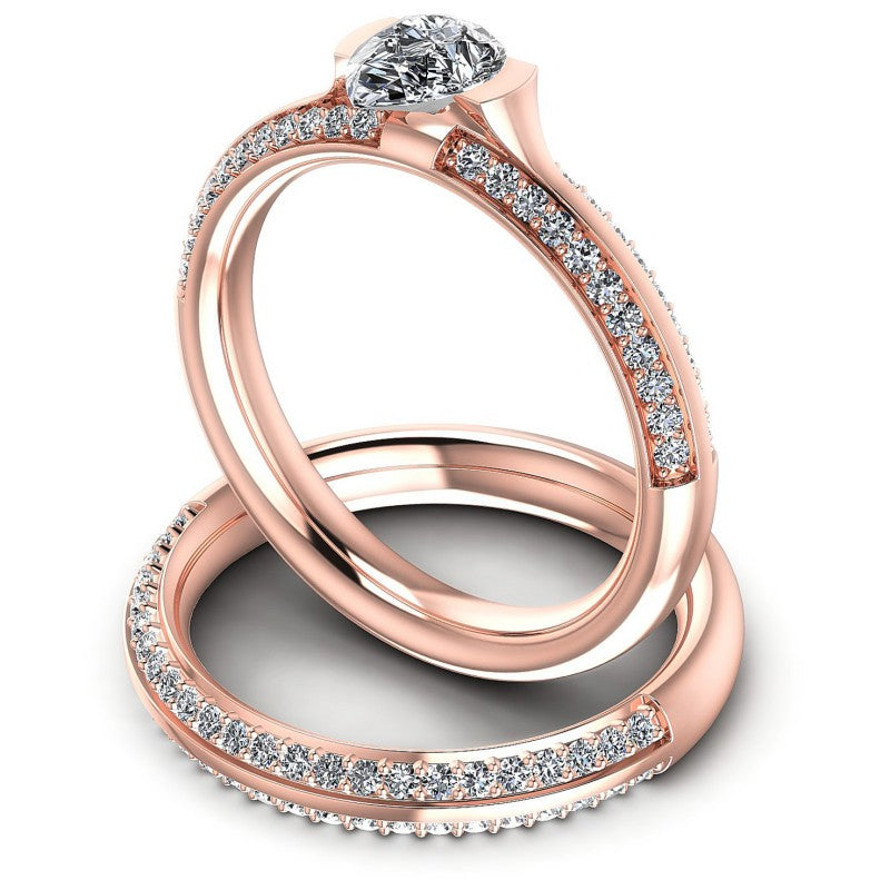 Round And Pear Cut Diamonds Bridal Set in 18KT Rose Gold
