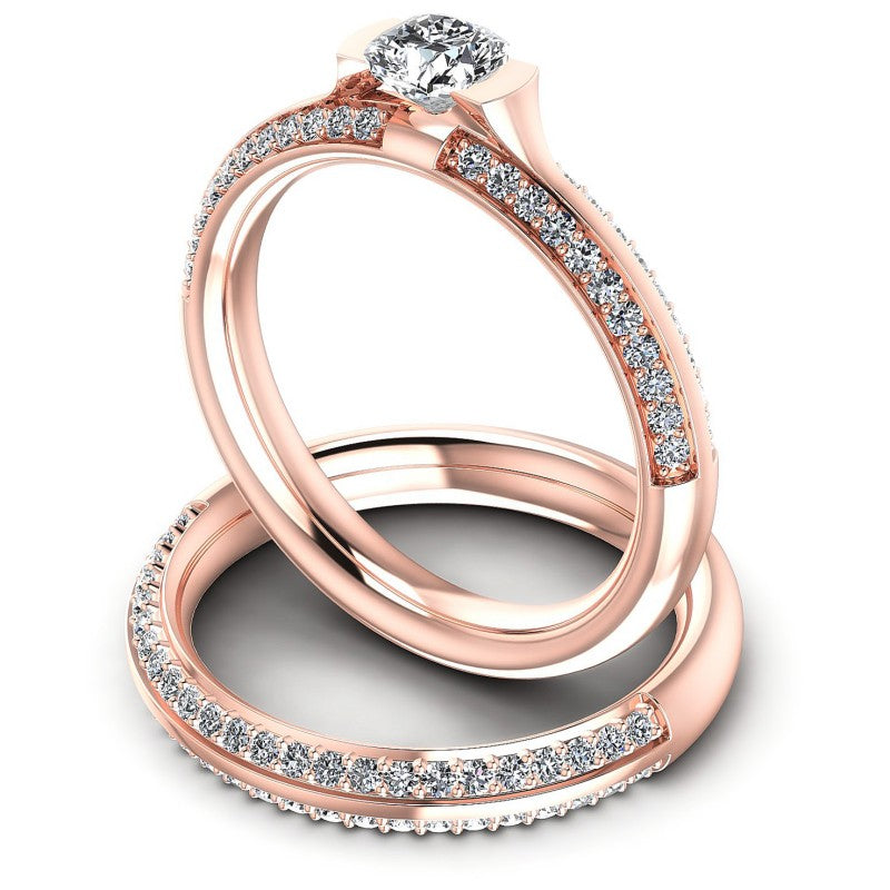 Round And Cushion Cut Diamonds Bridal Set in 18KT Rose Gold
