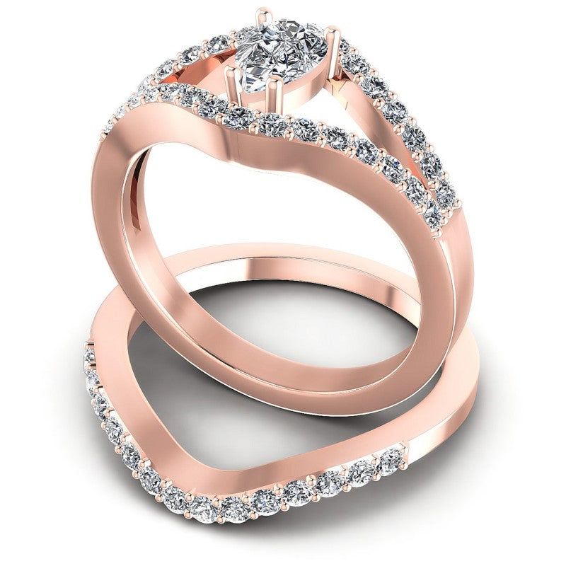Round And Pear Cut Diamonds Bridal Set in 18KT Rose Gold