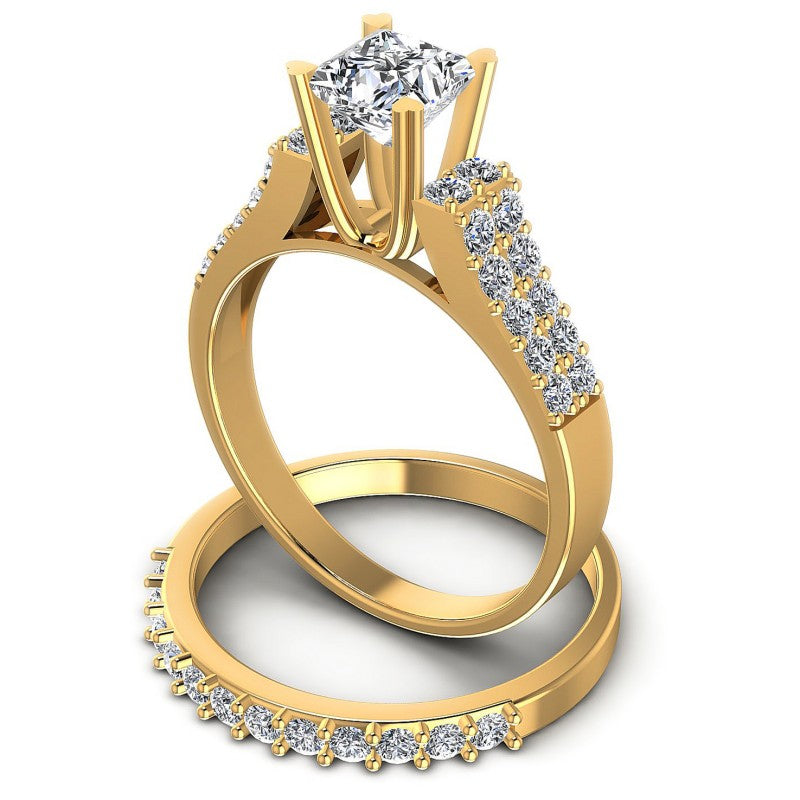 Round And Princess Cut Diamonds Bridal Set in 14KT Rose Gold