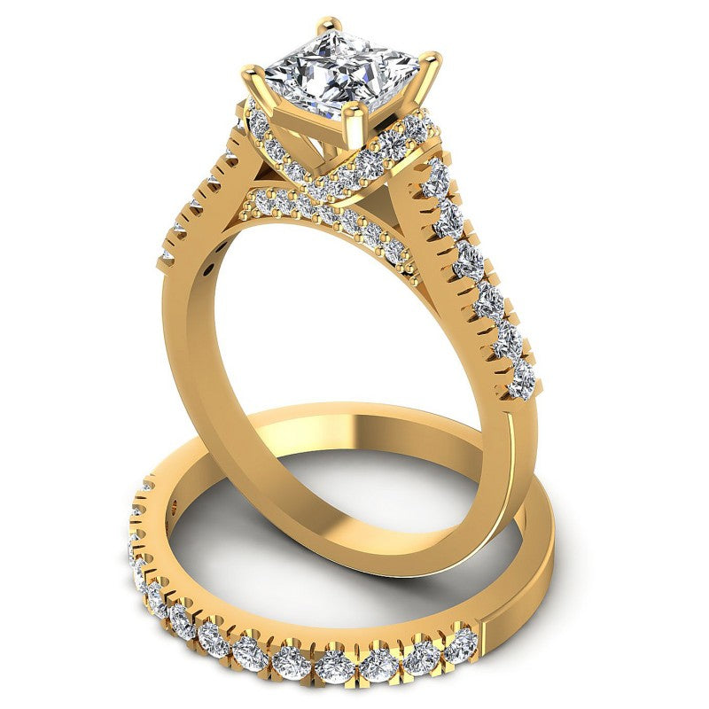 Round And Princess Cut Diamonds Bridal Set in 14KT Rose Gold