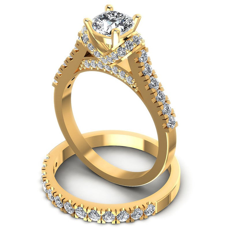 Round And Cushion Cut Diamonds Bridal Set in 14KT Rose Gold