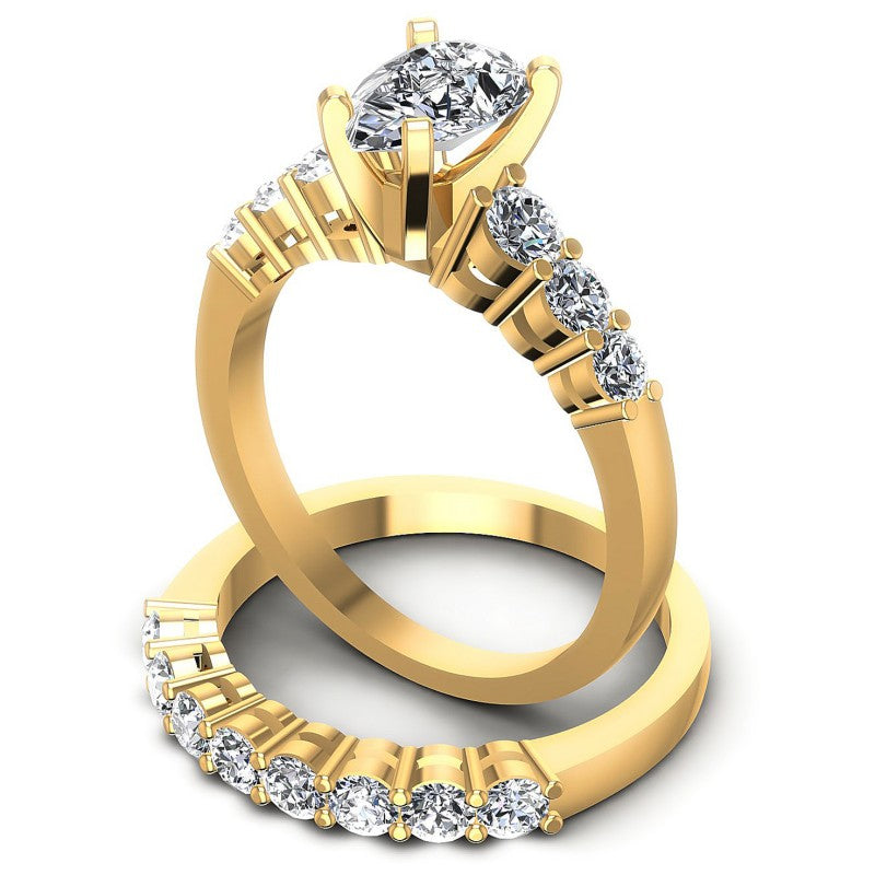 Round And Pear Cut Diamonds Bridal Set in 14KT Rose Gold
